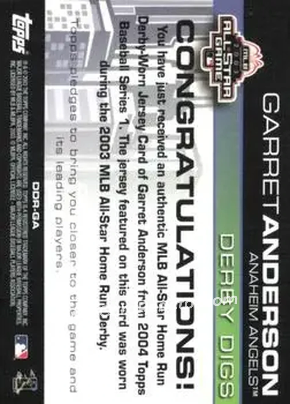 2004 Topps - Derby Digs #DDR-GA - Garret Anderson - Anaheim Angels - Back 2004 Topps - Derby Digs #DDR-GA - Garret Anderson - Anaheim Angels - Back