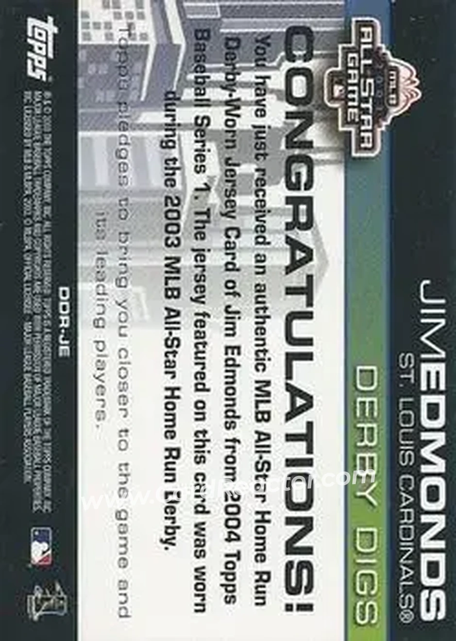 2004 Topps - Derby Digs #DDR-JE - Jim Edmonds - St. Louis Cardinals - Back