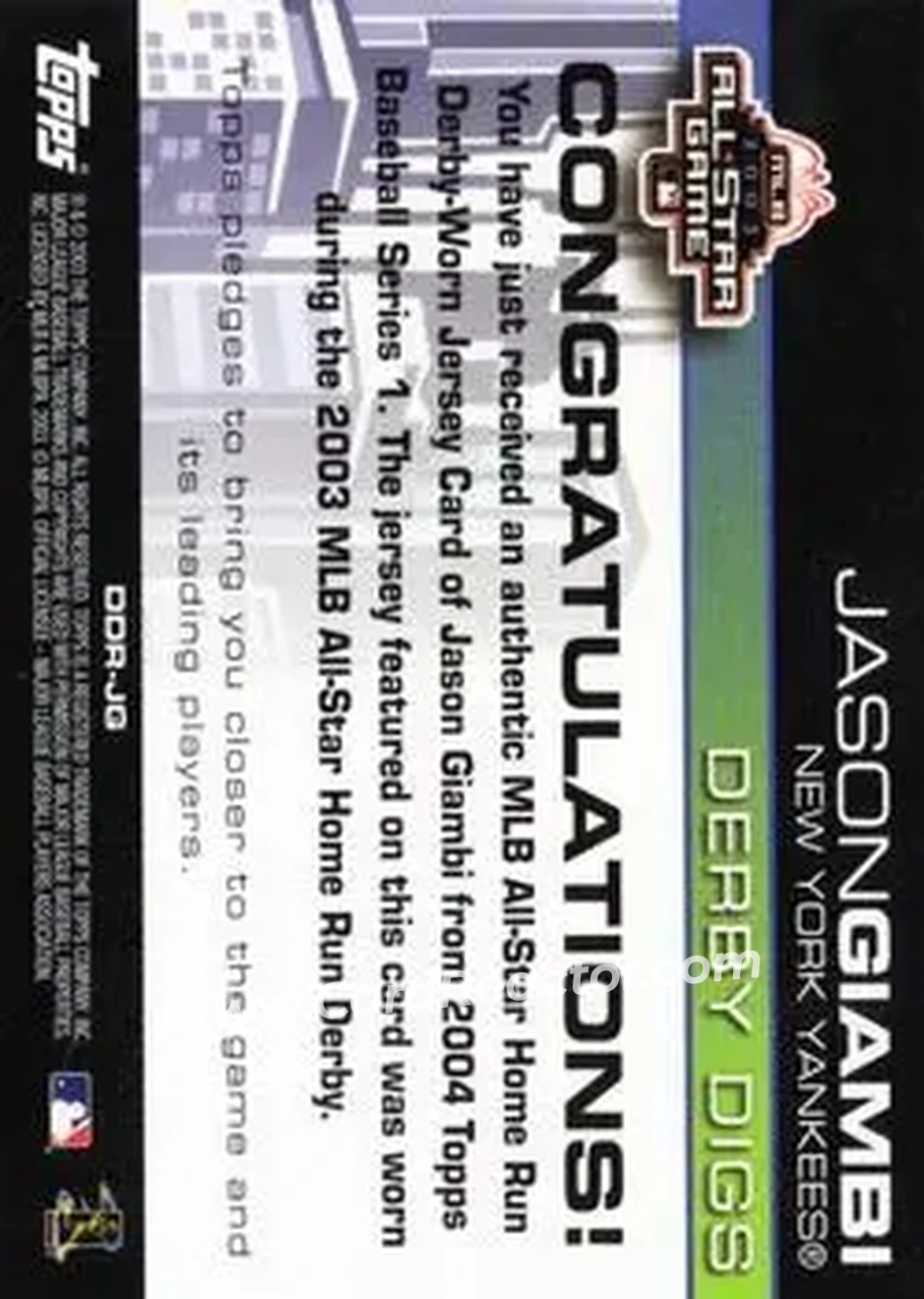 2004 Topps - Derby Digs #DDR-JG - Jason Giambi - New York Yankees - Back