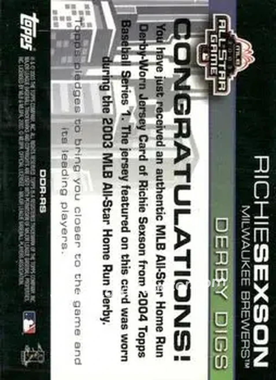 2004 Topps - Derby Digs #DDR-RS - Richie Sexson - Milwaukee Brewers - Back