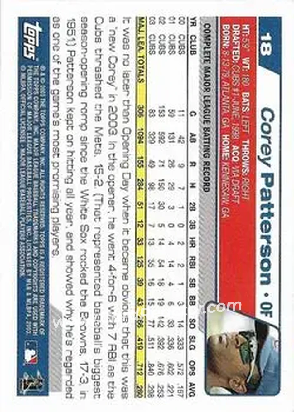 2004 Topps 1st Edition #18 - Corey Patterson - Chicago Cubs - Back