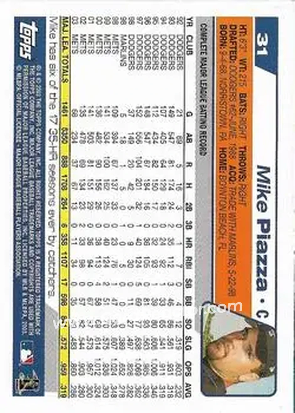 2004 Topps 1st Edition #31 - Mike Piazza - New York Mets - Back
