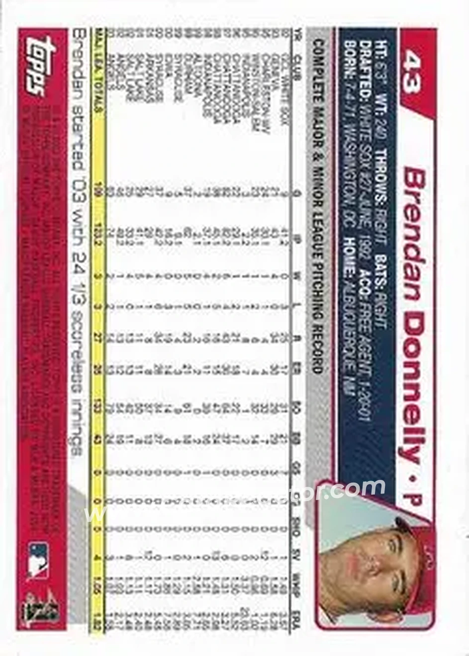 2004 Topps 1st Edition #43 - Brendan Donnelly - Anaheim Angels - Back