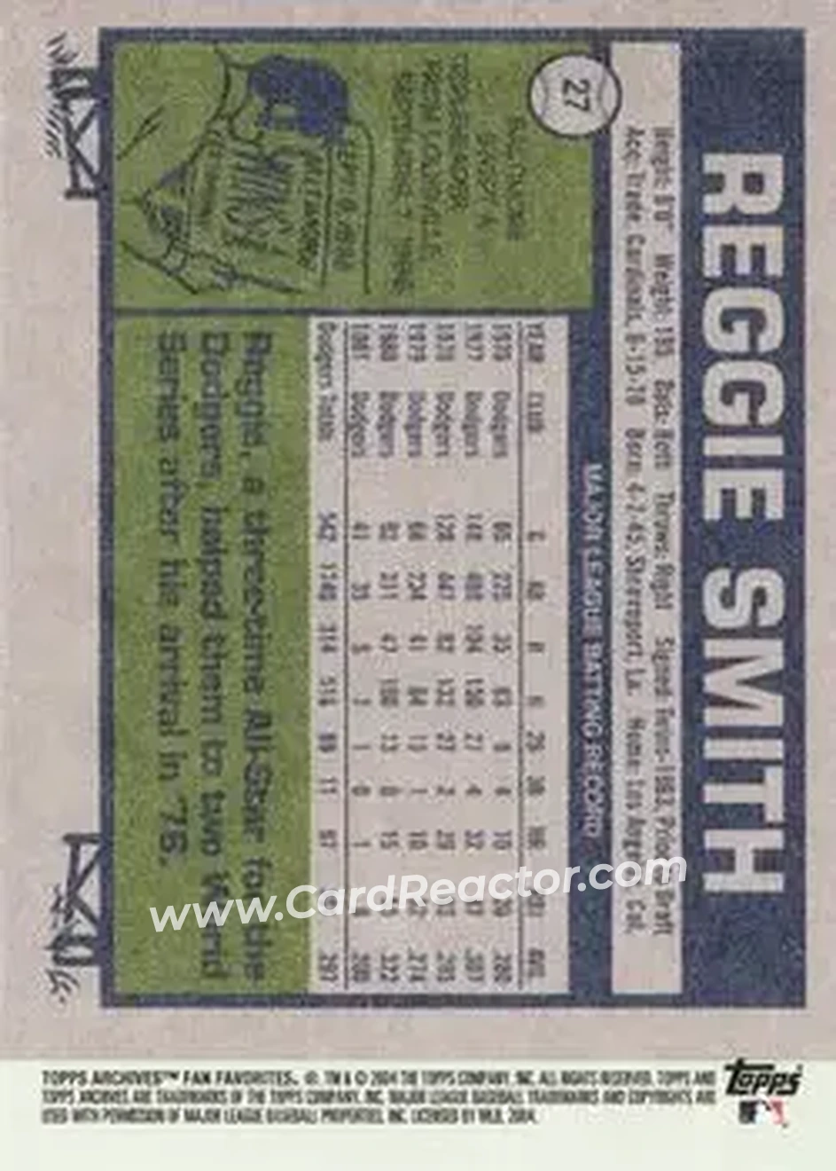 2004 Topps All-Time Fan Favorites #27 - Reggie Smith - Los Angeles Dodgers - Back