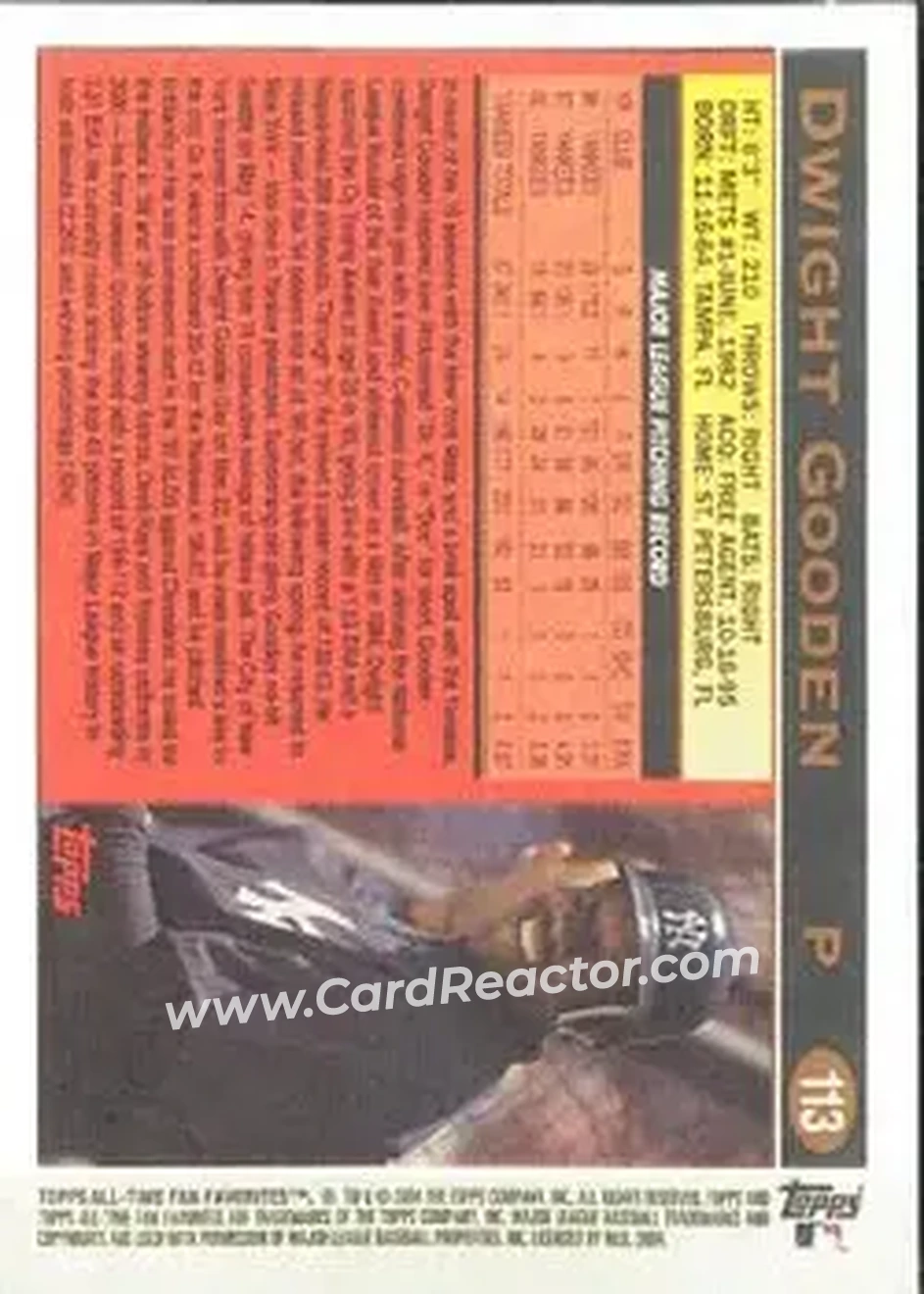 2004 Topps All-Time Fan Favorites #113 - Dwight Gooden - New York Yankees - Back