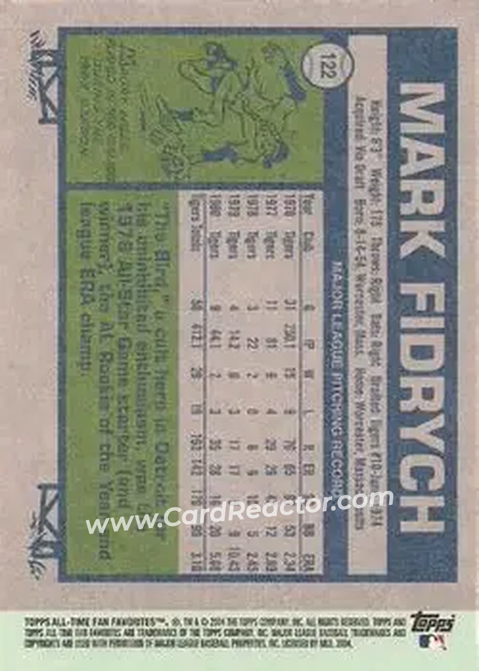 2004 Topps All-Time Fan Favorites #122 - Mark Fidrych - Detroit Tigers - Back