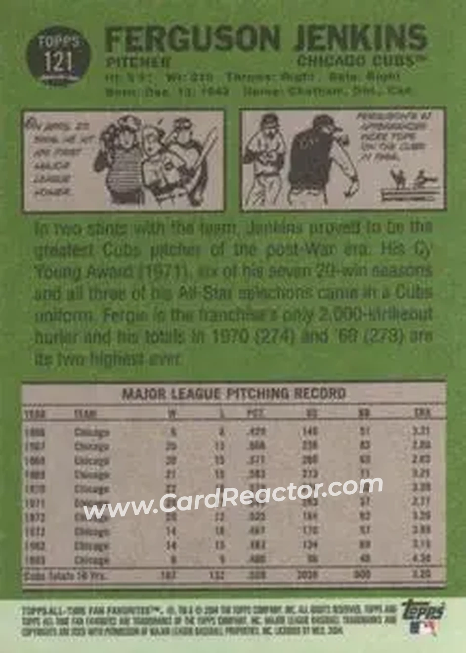 2004 Topps All-Time Fan Favorites #121 - Ferguson Jenkins - Chicago Cubs - Back