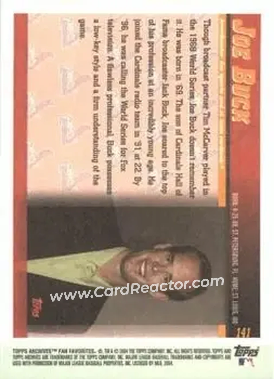 2004 Topps All-Time Fan Favorites #141 - Joe Buck - Back