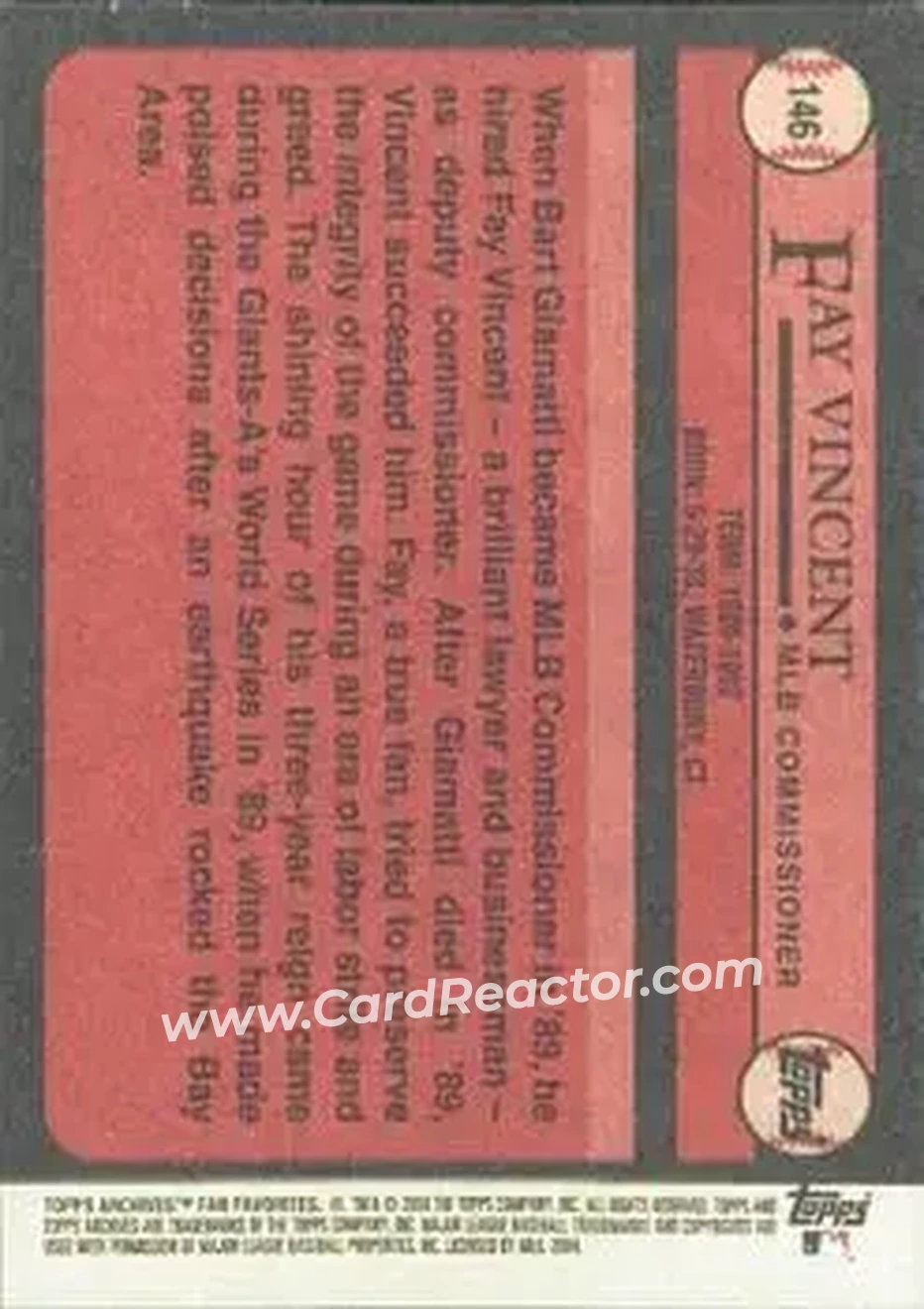 2004 Topps All-Time Fan Favorites #146 - Fay Vincent - Back