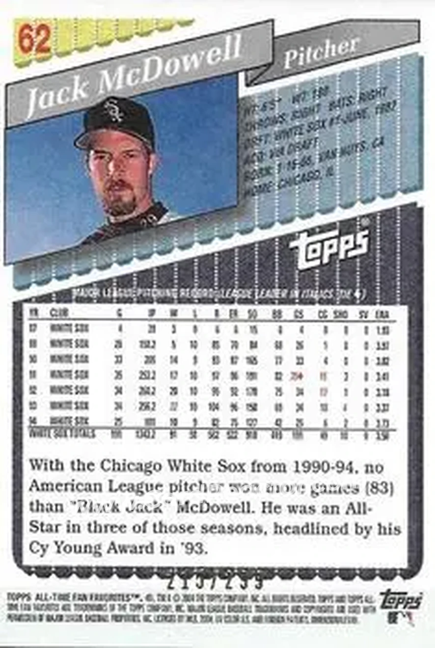 2004 Topps All-Time Fan Favorites - Refractors #62 - Jack McDowell - Chicago White Sox - Back