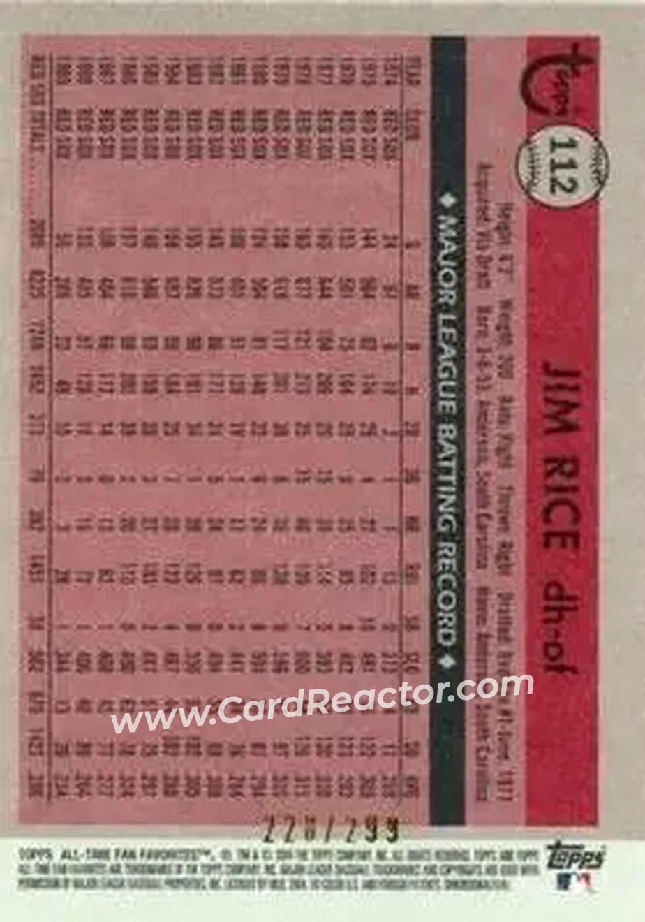 2004 Topps All-Time Fan Favorites - Refractors #112 - Jim Rice - Boston Red Sox - Back