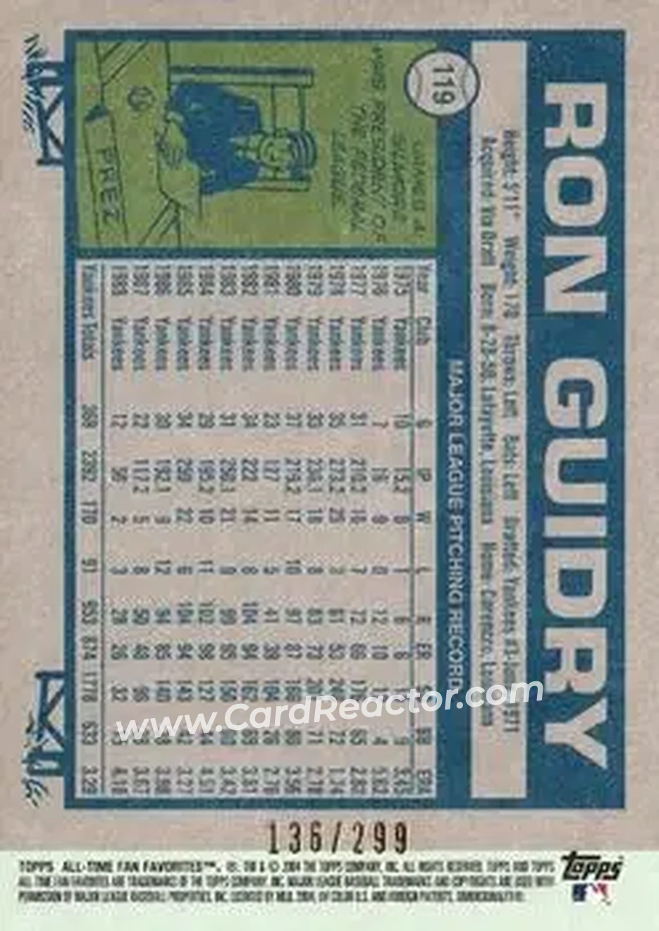 2004 Topps All-Time Fan Favorites - Refractors #119 - Ron Guidry - New York Yankees - Back