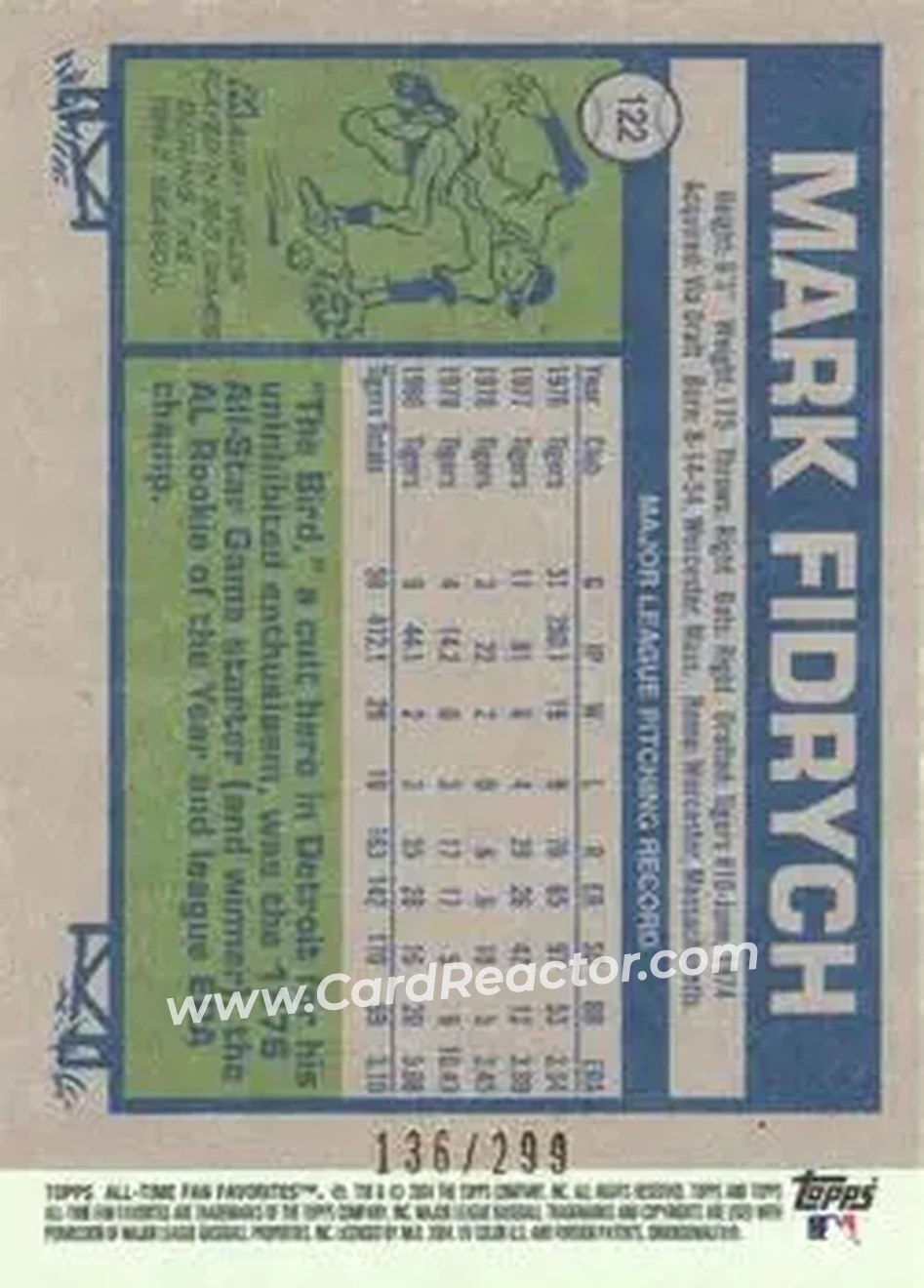 2004 Topps All-Time Fan Favorites - Refractors #122 - Mark Fidrych - Detroit Tigers - Back