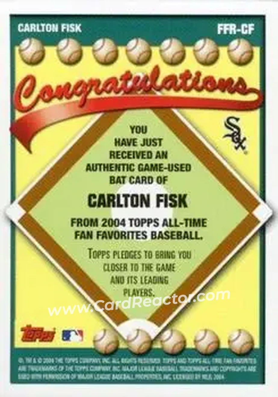 2004 Topps All-Time Fan Favorites - Relics #FFR-CF - Carlton Fisk - Chicago White Sox - Back