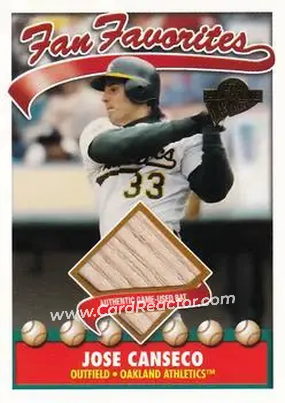 2004 Topps All-Time Fan Favorites - Relics #FFR-JCB - Jose Canseco - Oakland Athletics - Front