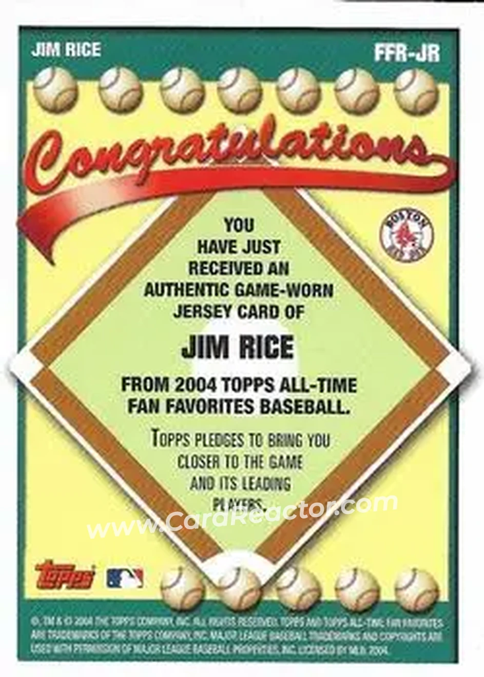 2004 Topps All-Time Fan Favorites - Relics #FFR-JR - Jim Rice - Boston Red Sox - Back