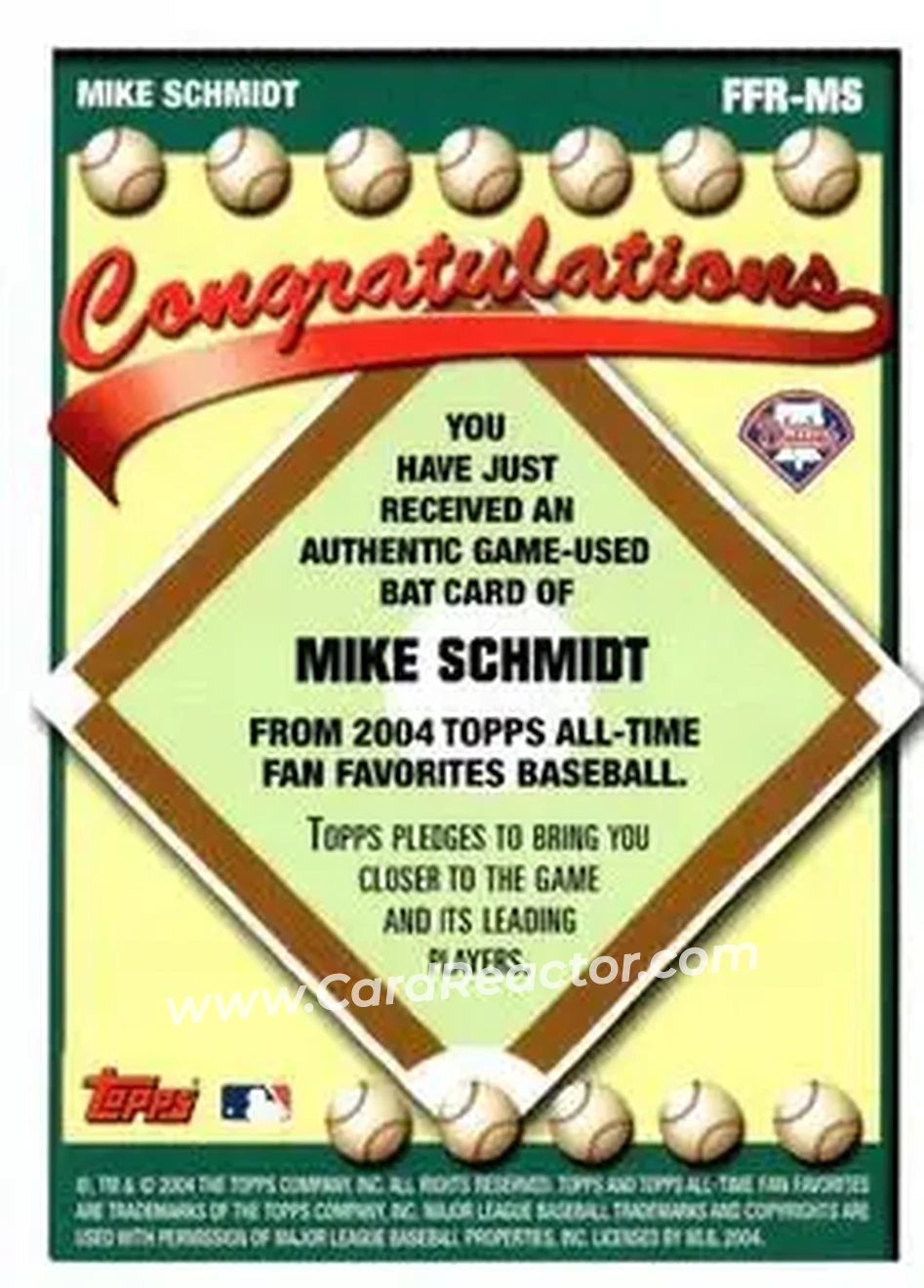 2004 Topps All-Time Fan Favorites - Relics #FFR-MS - Mike Schmidt - Philadelphia Phillies - Back