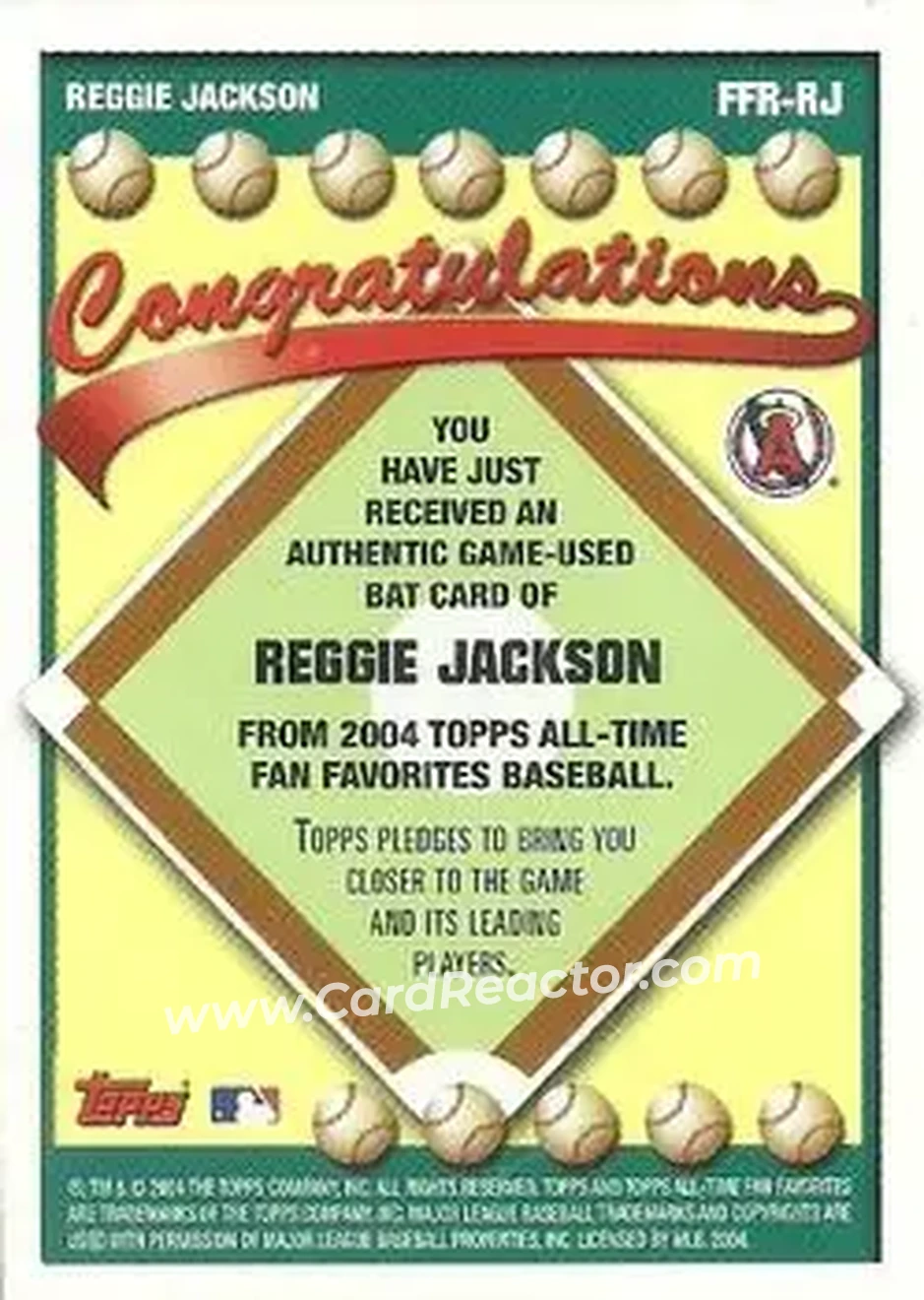 2004 Topps All-Time Fan Favorites - Relics #FFR-RJ - Reggie Jackson (b.1946 OF) - California Angels - Back 2004 Topps All-Time Fan Favorites - Relics #FFR-RJ - Reggie Jackson (b.1946 OF) - California Angels - Back