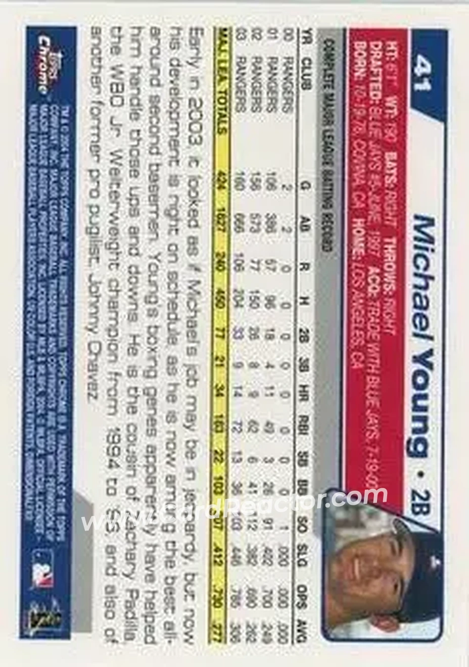2004 Topps Chrome #41 - Michael Young - Texas Rangers - Back