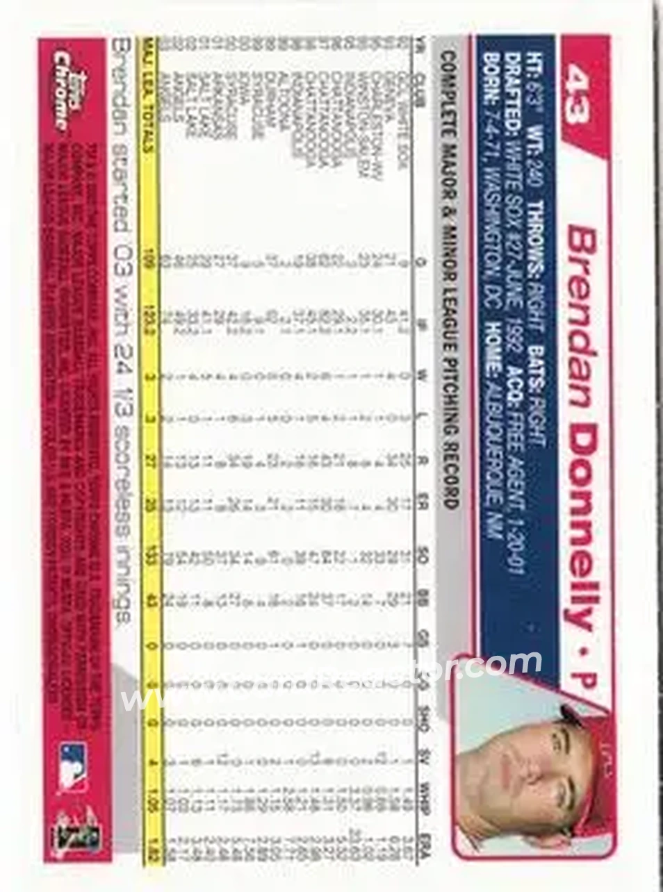 2004 Topps Chrome #43 - Brendan Donnelly - Anaheim Angels - Back