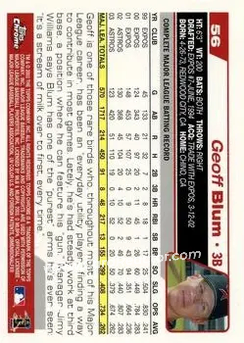 2004 Topps Chrome #56 - Geoff Blum - Houston Astros - Back