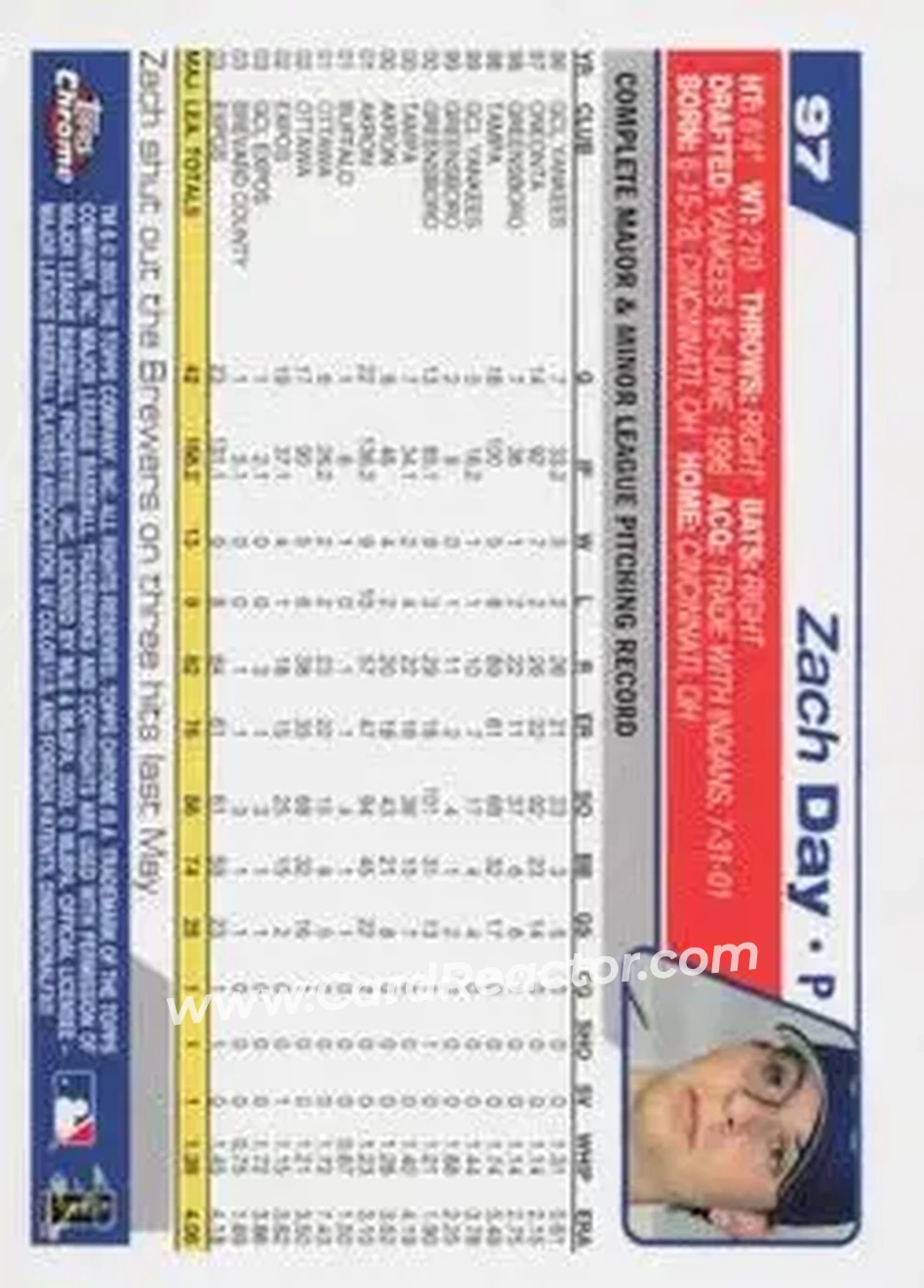 2004 Topps Chrome #97 - Zach Day - Montreal Expos - Back
