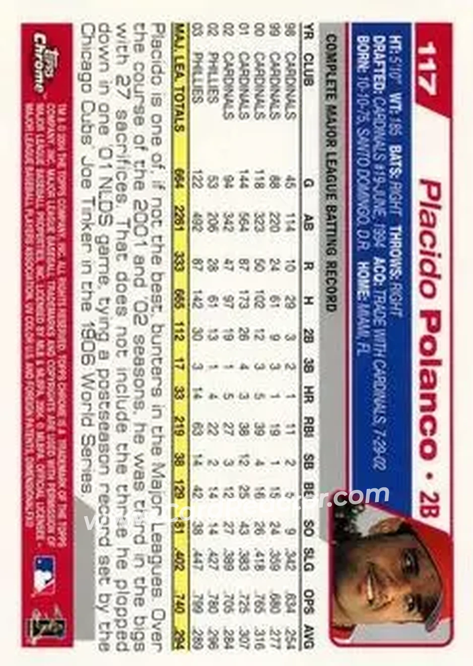 2004 Topps Chrome #117 - Placido Polanco - Philadelphia Phillies - Back 2004 Topps Chrome #117 - Placido Polanco - Philadelphia Phillies - Back