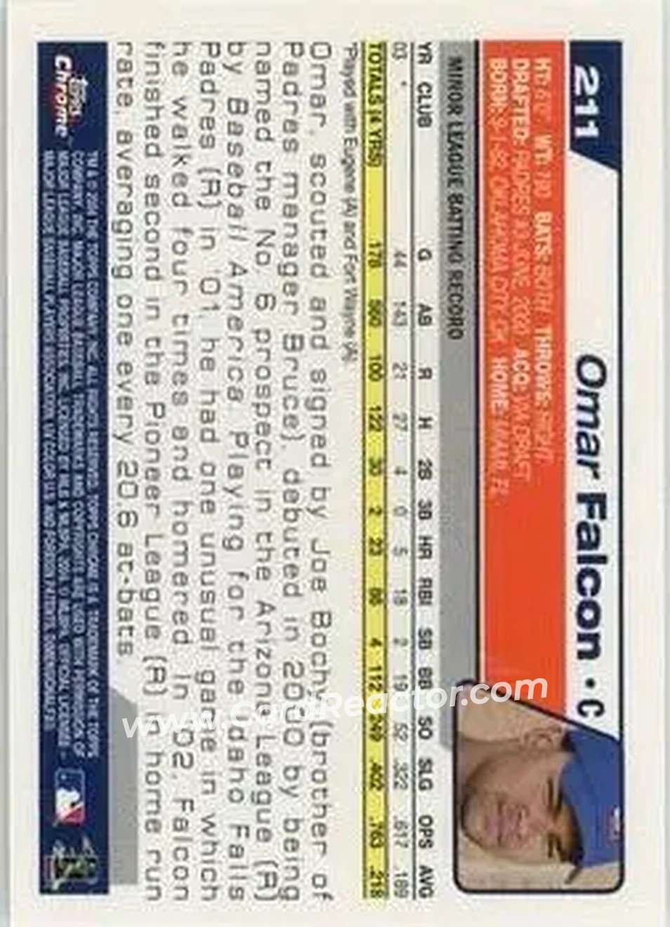 2004 Topps Chrome #211 - Omar Falcon - San Diego Padres - Back