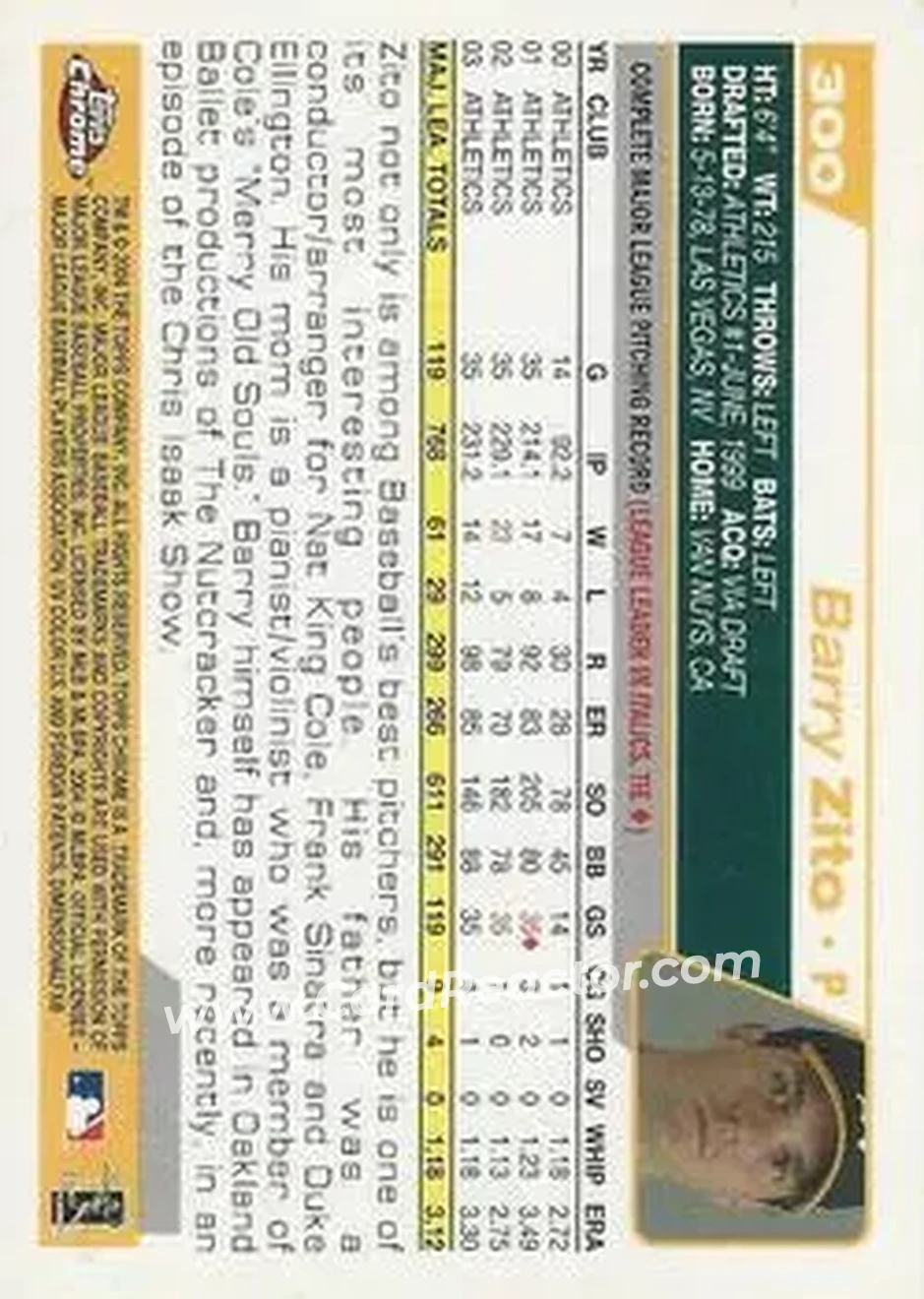 2004 Topps Chrome #300 - Barry Zito - Oakland Athletics - Back