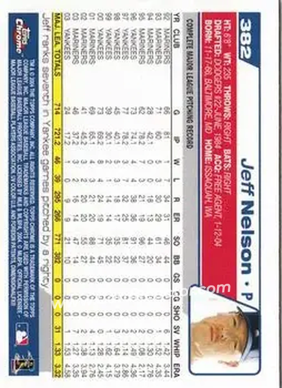 2004 Topps Chrome #382 - Jeff Nelson - Texas Rangers - Back