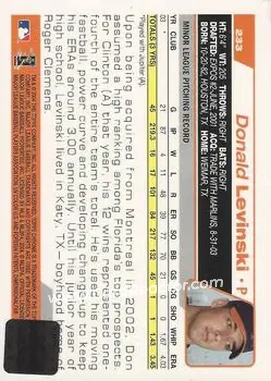 2004 Topps Chrome #233 - Donald Levinski - Baltimore Orioles - Back