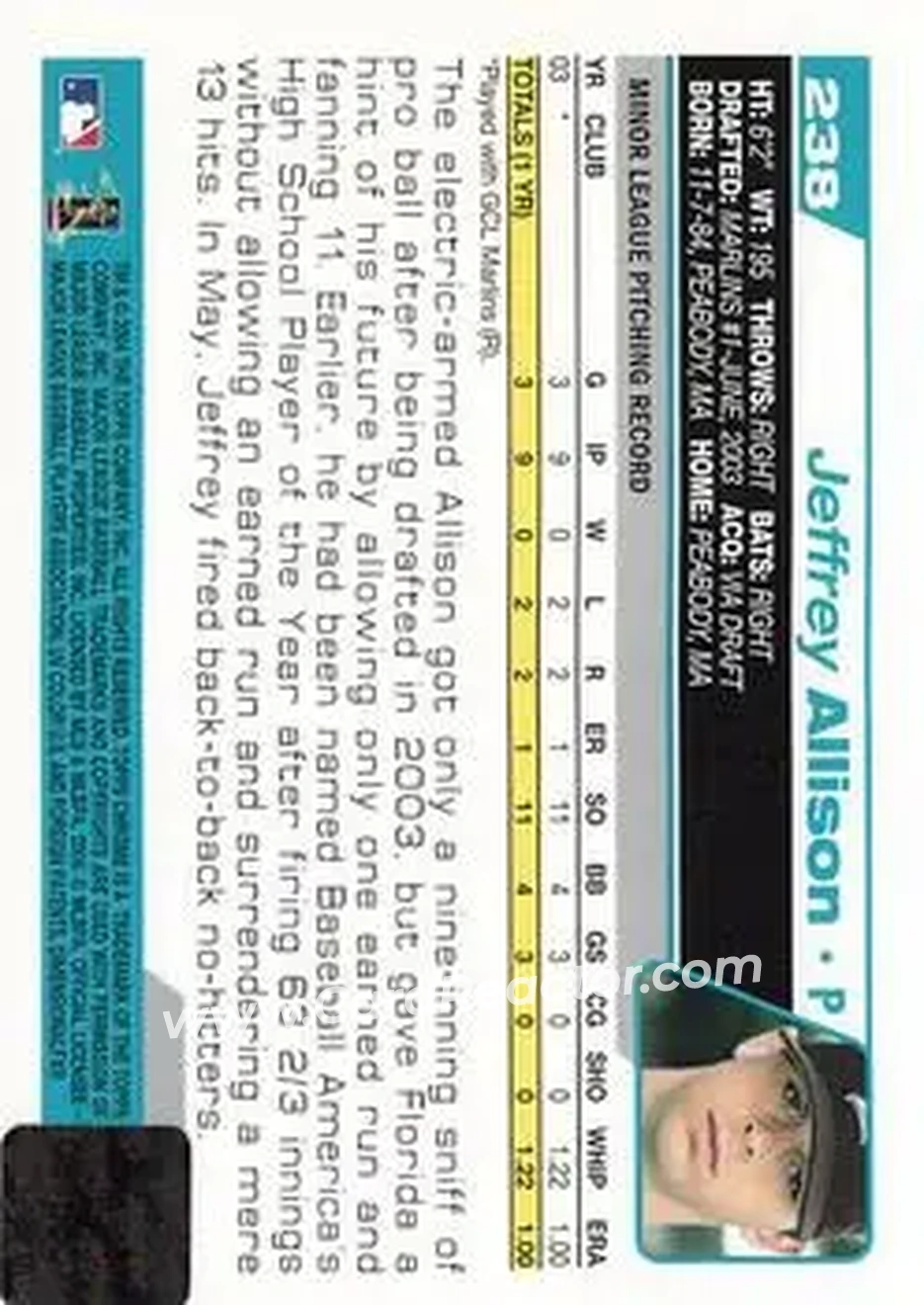 2004 Topps Chrome #238 - Jeff Allison - Florida Marlins - Back