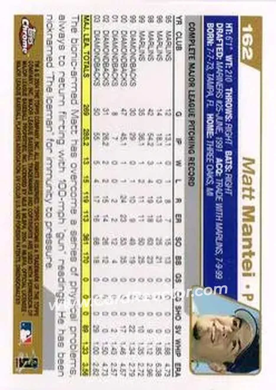 2004 Topps Chrome #162 - Matt Mantei - Arizona Diamondbacks - Back