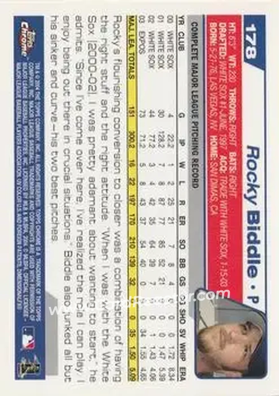 2004 Topps Chrome #178 - Rocky Biddle - Montreal Expos - Back