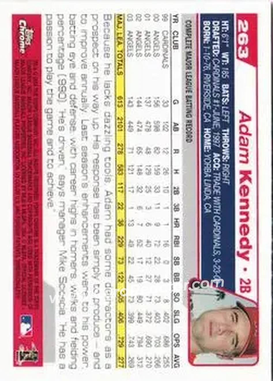 2004 Topps Chrome #263 - Adam Kennedy - Anaheim Angels - Back