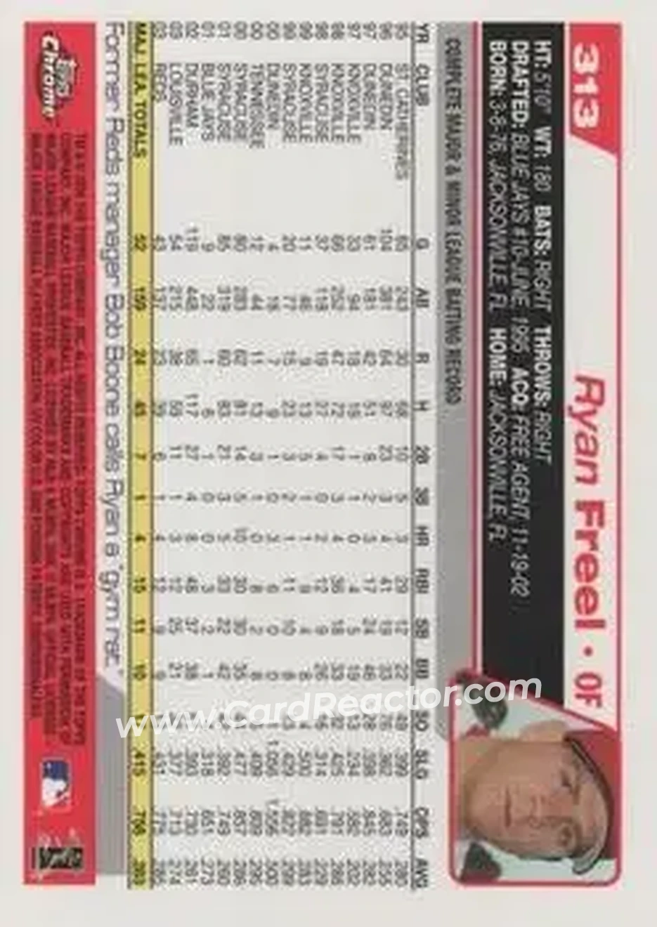 2004 Topps Chrome #313 - Ryan Freel - Cincinnati Reds - Back