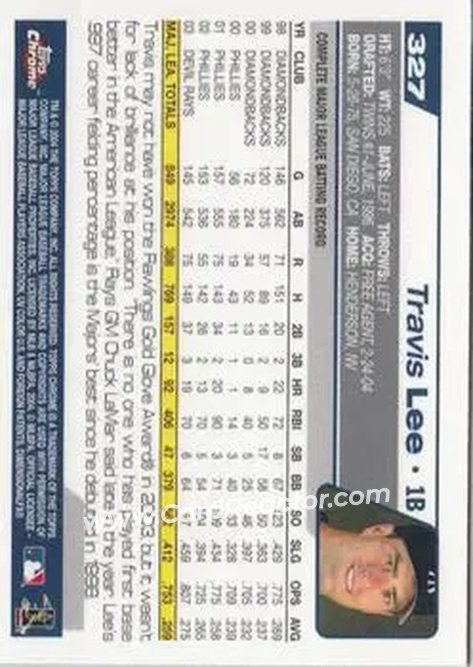 2004 Topps Chrome #327 - Travis Lee - New York Yankees - Back