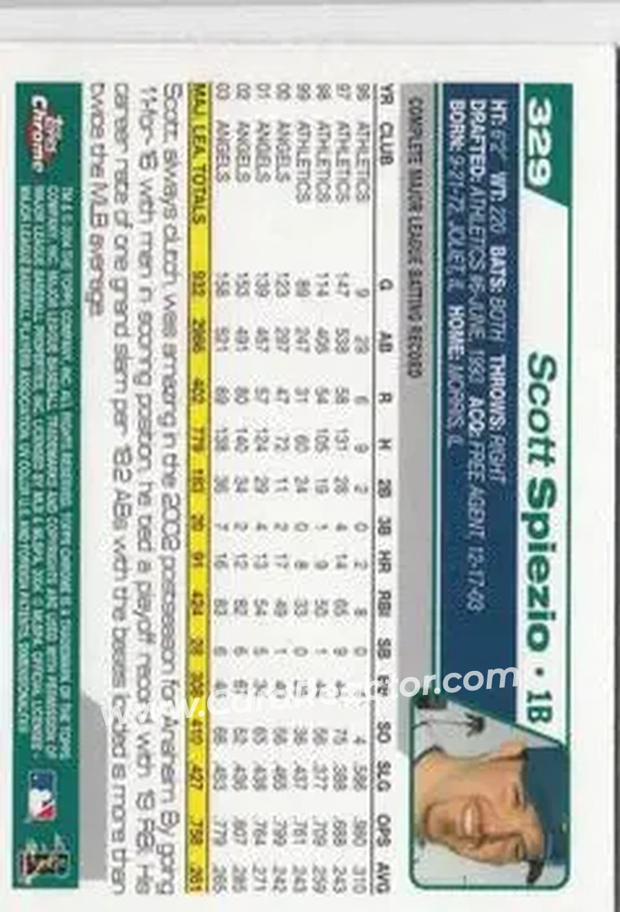 2004 Topps Chrome #329 - Scott Spiezio - Seattle Mariners - Back