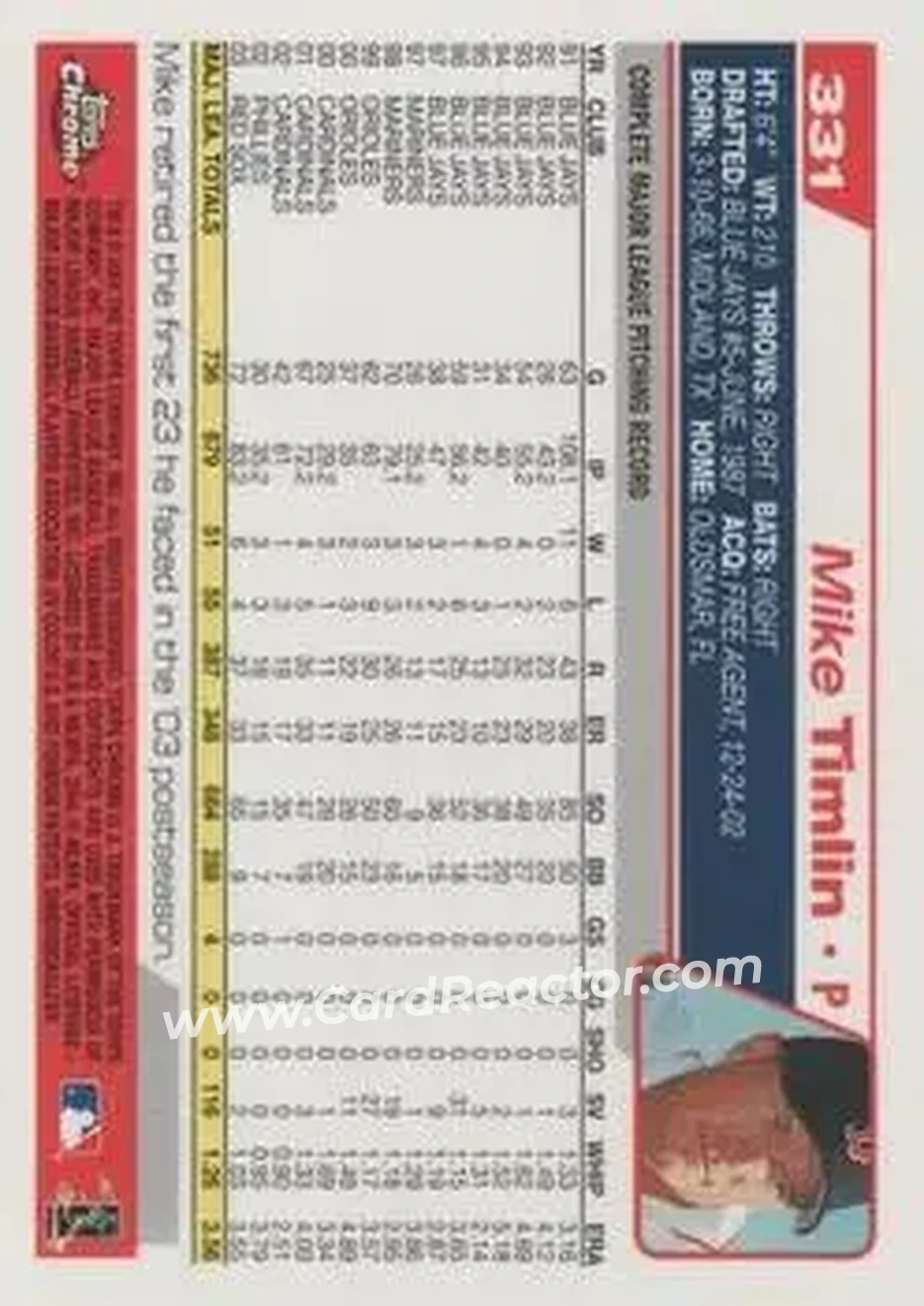 2004 Topps Chrome #331 - Mike Timlin - Boston Red Sox - Back