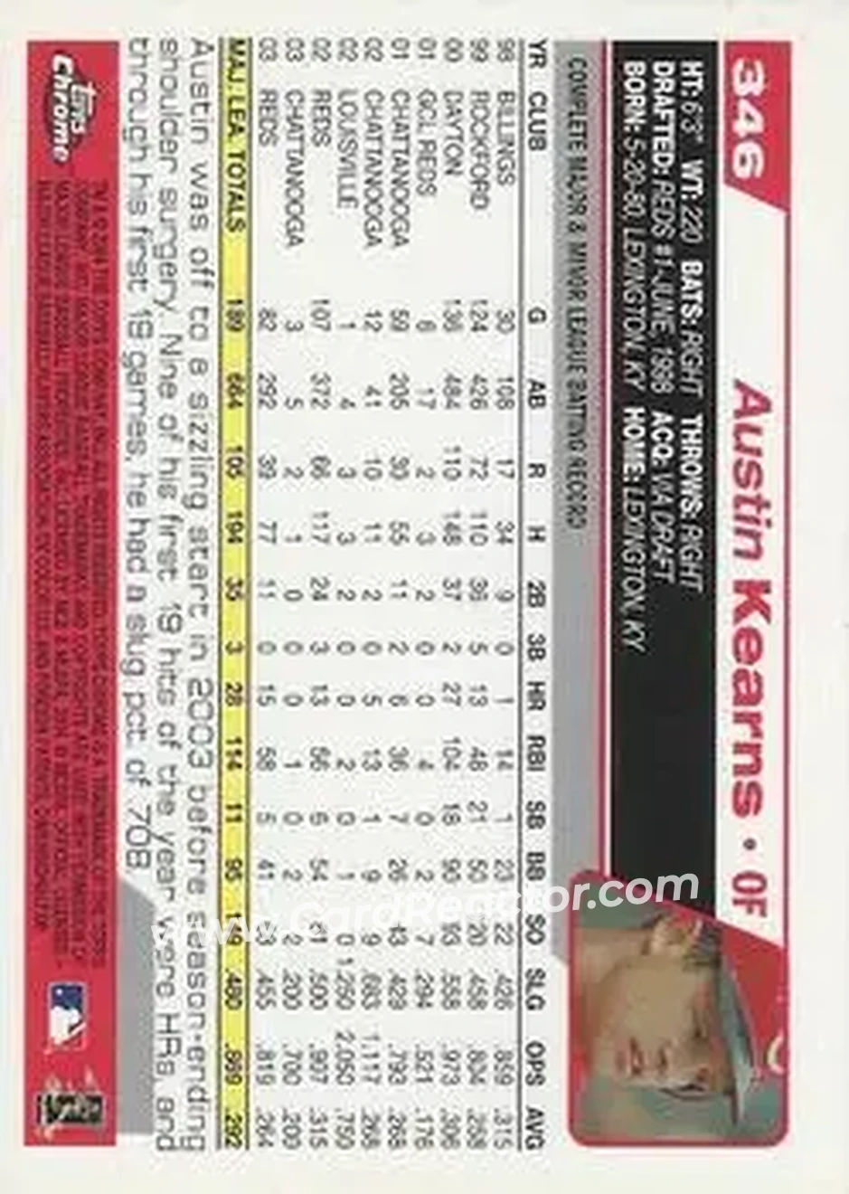 2004 Topps Chrome #346 - Austin Kearns - Cincinnati Reds - Back