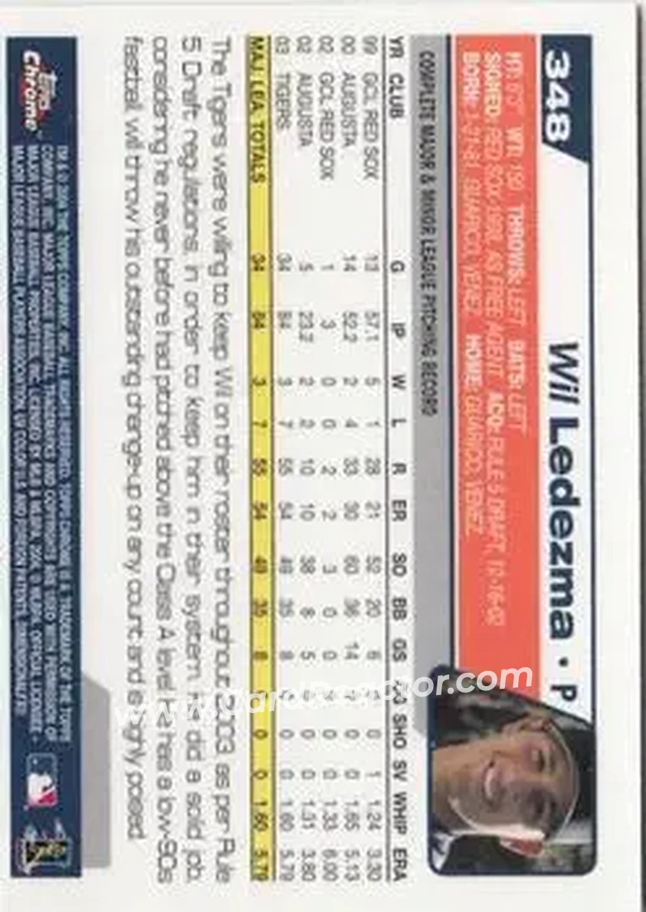 2004 Topps Chrome #348 - Wilfredo Ledezma - Detroit Tigers - Back