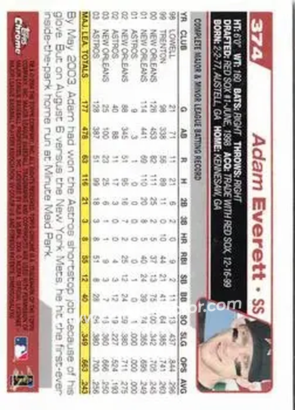 2004 Topps Chrome #374 - Adam Everett - Houston Astros - Back