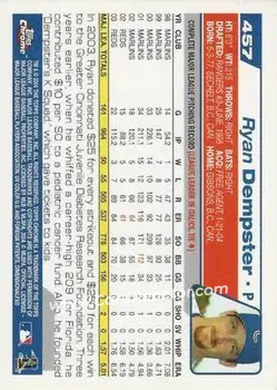 2004 Topps Chrome #457 - Ryan Dempster - Chicago Cubs - Back 2004 Topps Chrome #457 - Ryan Dempster - Chicago Cubs - Back