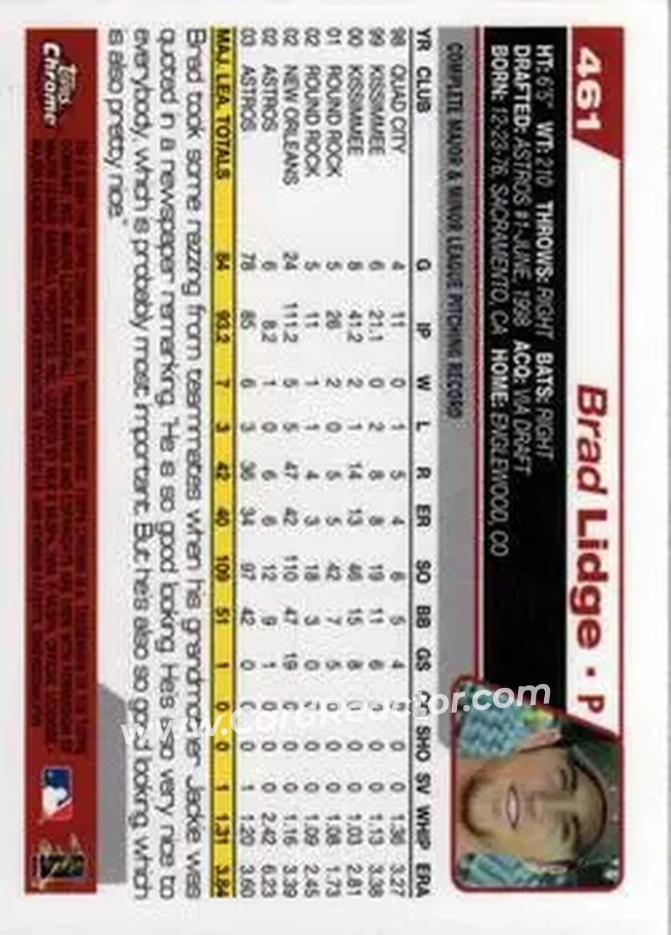 2004 Topps Chrome #461 - Brad Lidge - Houston Astros - Back