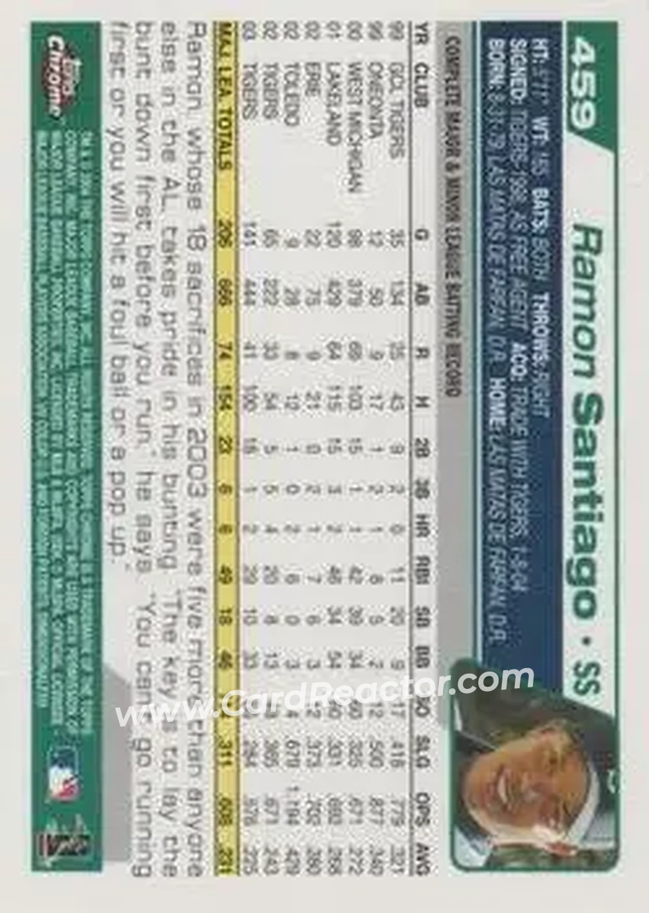 2004 Topps Chrome #459 - Ramon Santiago - Seattle Mariners - Back