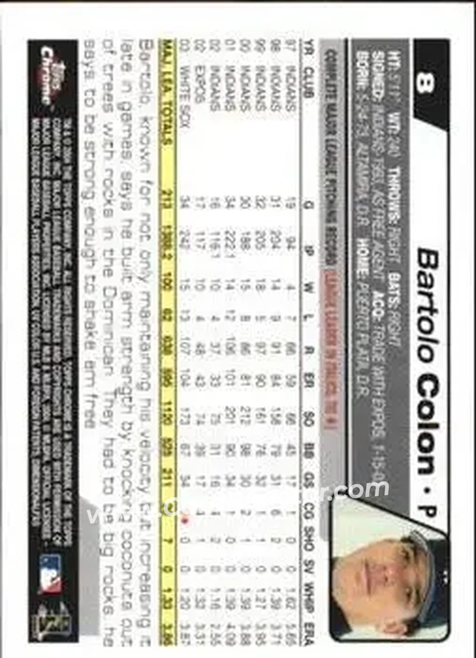 2004 Topps Chrome - Black Refractors #8 - Bartolo Colon - Chicago White Sox - Back