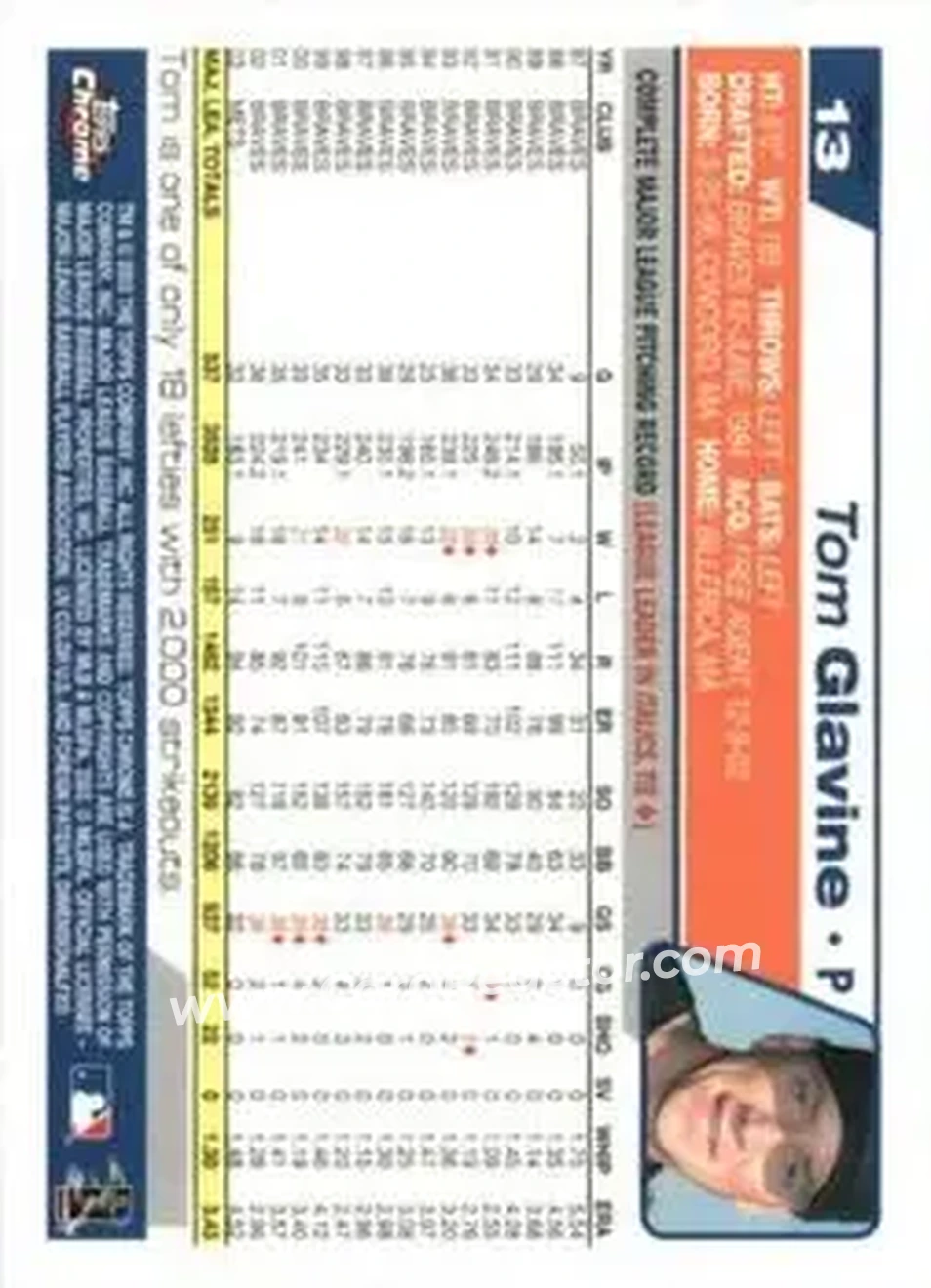 2004 Topps Chrome - Black Refractors #13 - Tom Glavine - New York Mets - Back