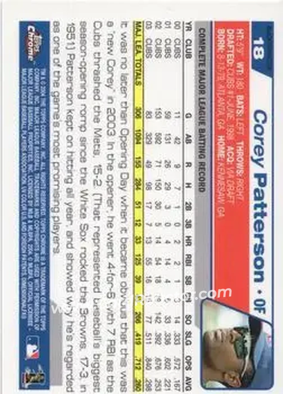2004 Topps Chrome - Black Refractors #18 - Corey Patterson - Chicago Cubs - Back