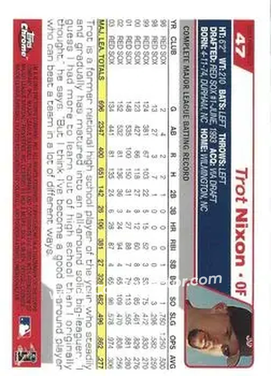 2004 Topps Chrome - Black Refractors #47 - Trot Nixon - Boston Red Sox - Back