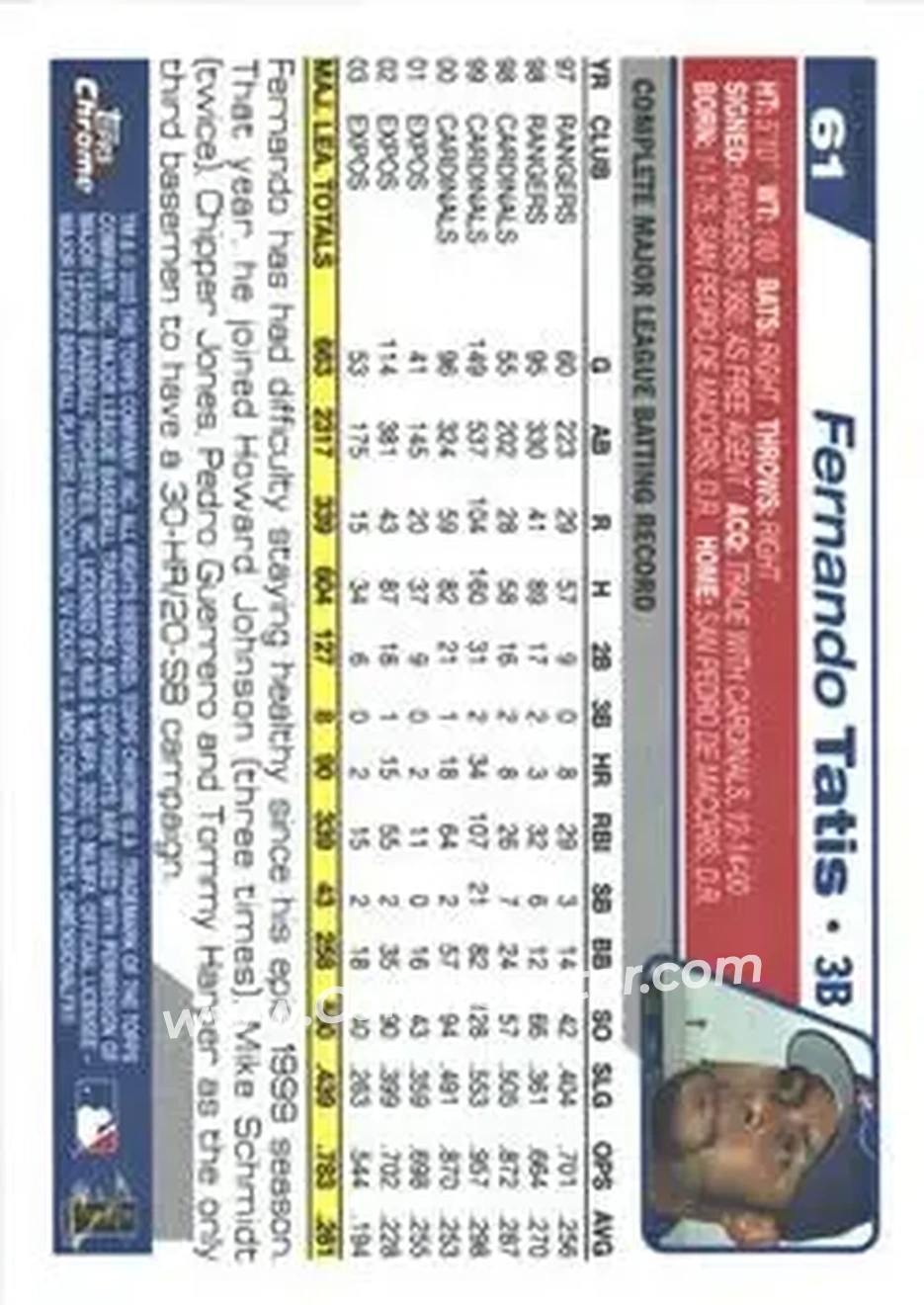 2004 Topps Chrome - Black Refractors #61 - Fernando Tatis - Montreal Expos - Back